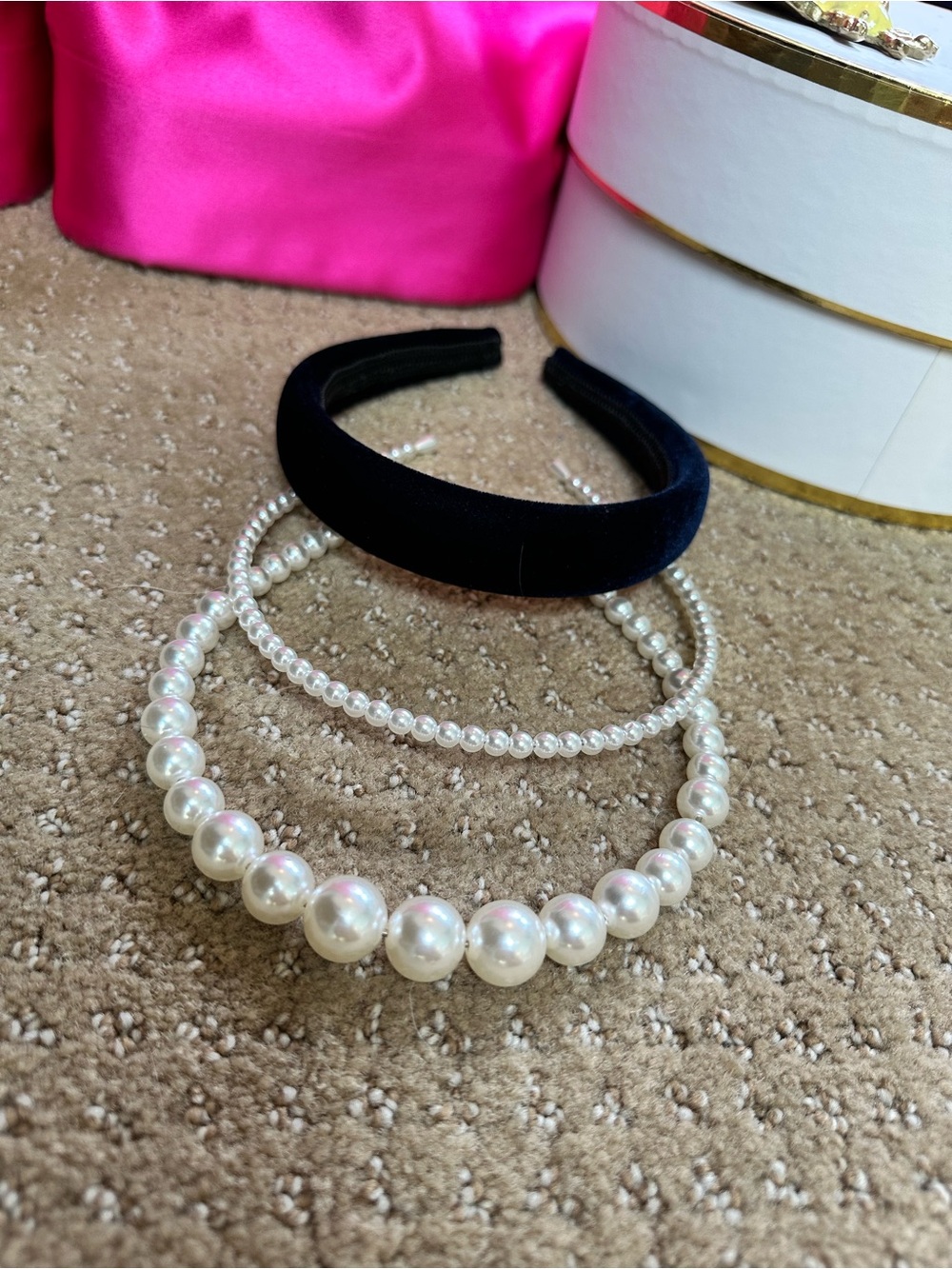 Pearl Headband Set with navy Velvet Headband